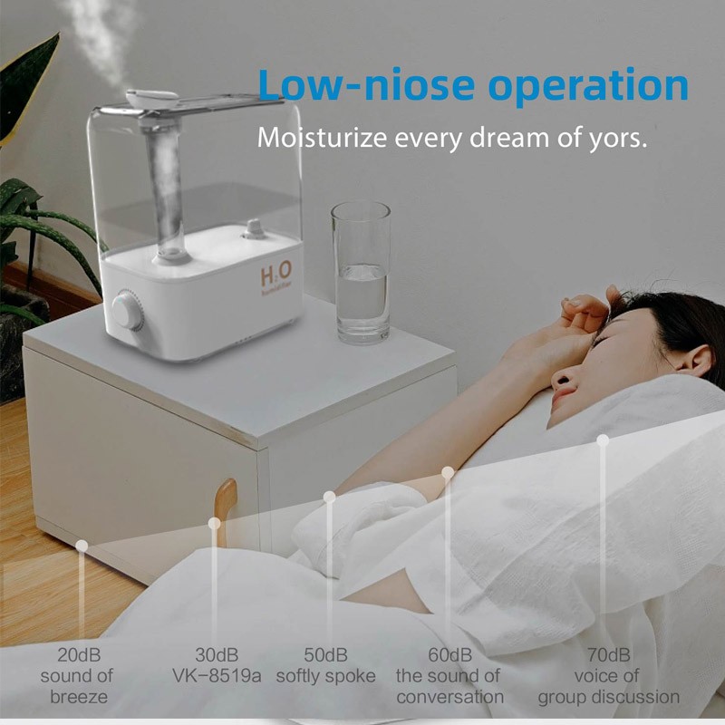 Silent humidifier for baby room operation